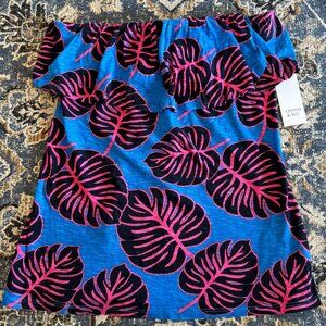 crown & ivy Tropical Leaf Print Ruffle Knit Strapless Top Size XS NWT